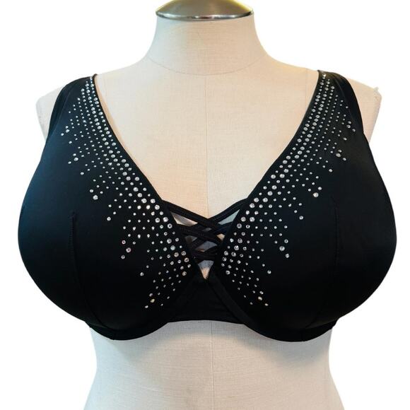 New Torrid 44DDD Push Up Plunge Diamante‎ Underwire Padded XO Design Strappy Bra